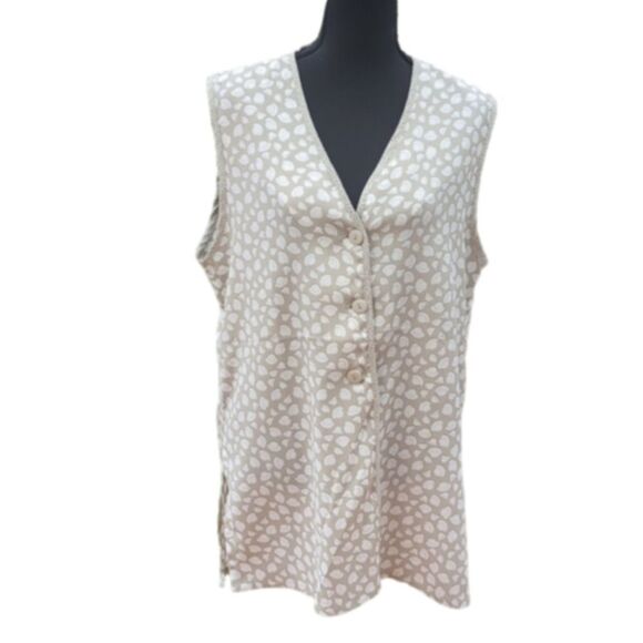 LaChine Classic‎ by Galinda Wang Blouse Button Up Sleeveless Grey White - Picture 1 of 11